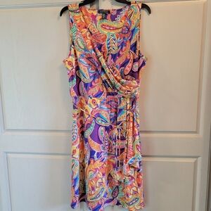 Lauren Ralph Lauren Vibrant Colorful Paisley Print Faux Wrap Dress
